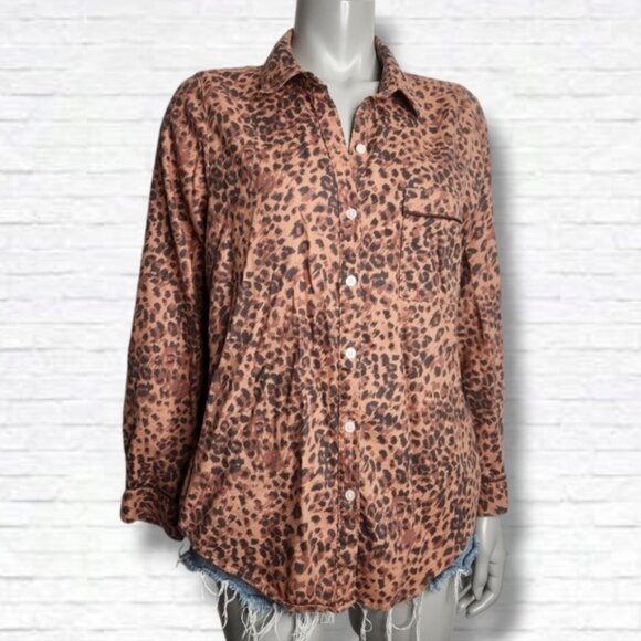 Aerie Leopard Print Button Down Pajama Long Sleeve Top Size M - Picture 1 of 11